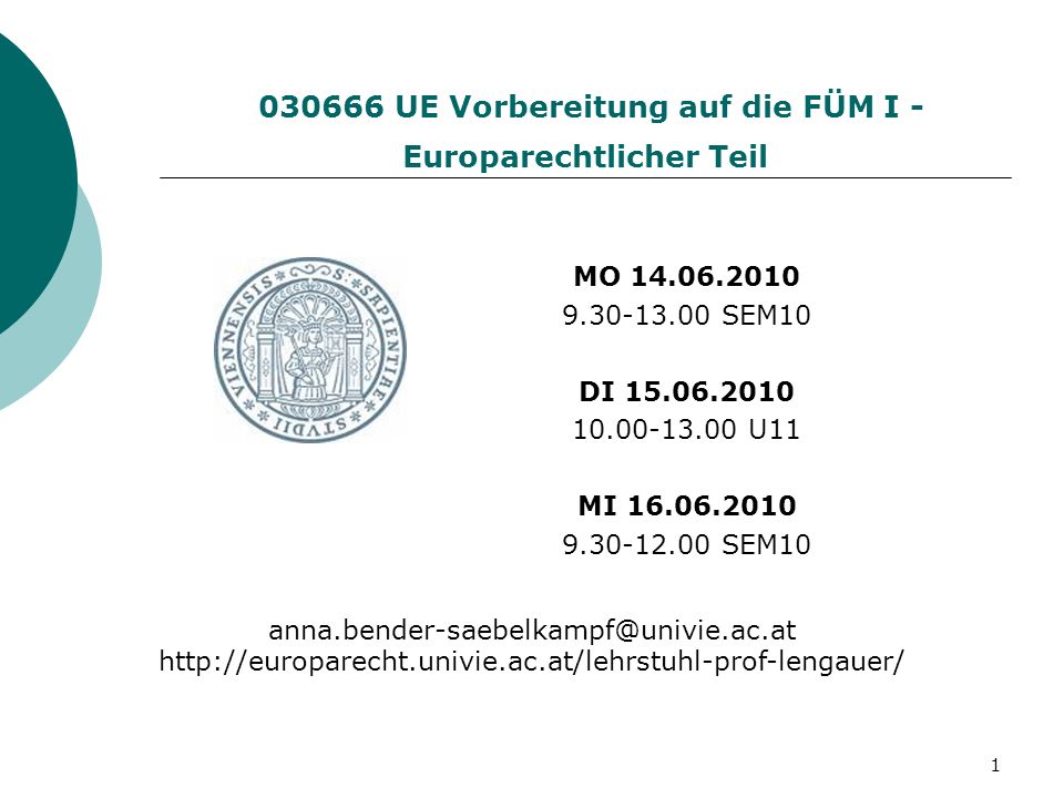 UE Vorbereitung auf die FÜM I - Europarechtlicher Teil