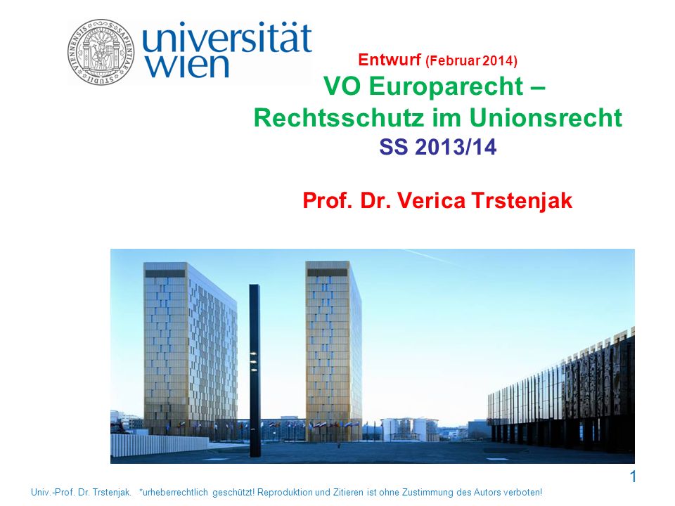 Entwurf (Februar 2014) VO Europarecht – Rechtsschutz im Unionsrecht SS 2013/14 Prof. Dr. Verica Trstenjak