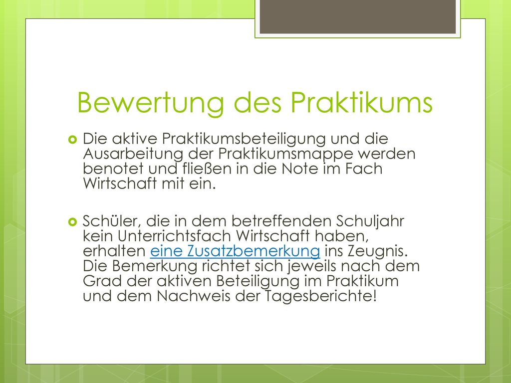 Bewertung des Praktikums