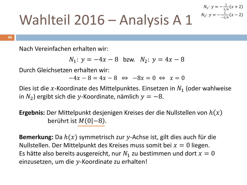 Wahlteil 2016 – Analysis A 1 Nach Vereinfachen erhalten wir: