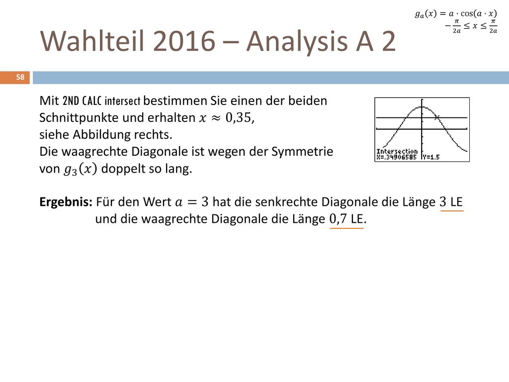 𝑔 𝑎 𝑥 =𝑎⋅ cos 𝑎⋅𝑥 − 𝜋 2𝑎 ≤𝑥≤ 𝜋 2𝑎. Wahlteil 2016 – Analysis A 2.