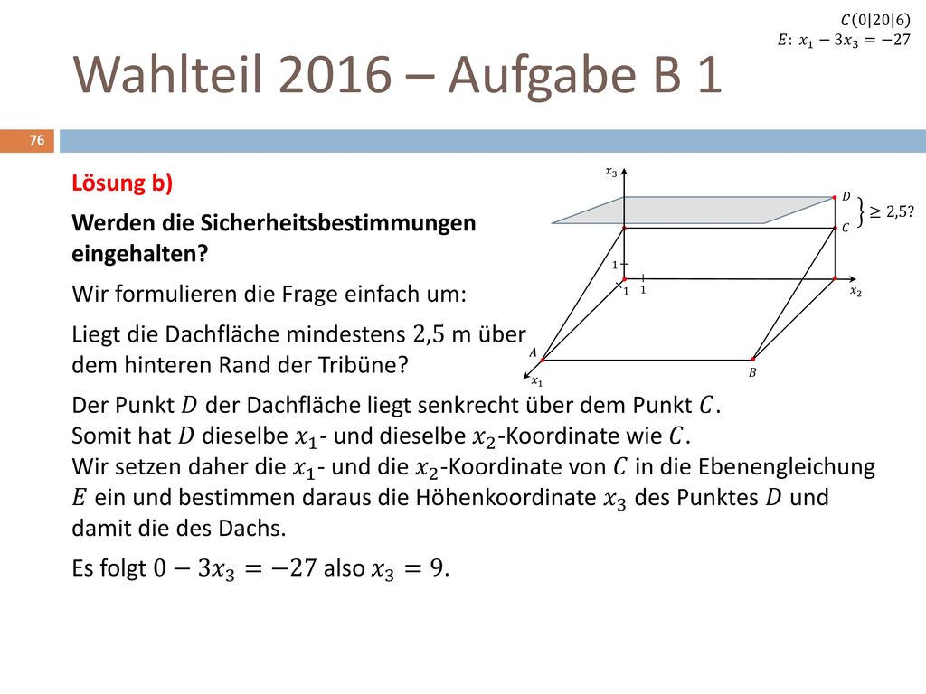 𝐶 𝐸: 𝑥 1 −3 𝑥 3 =−27. Wahlteil 2016 – Aufgabe B 1.