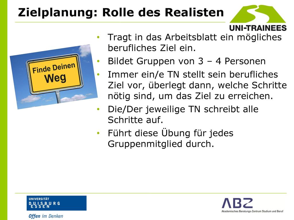 Zielplanung: Rolle des Realisten