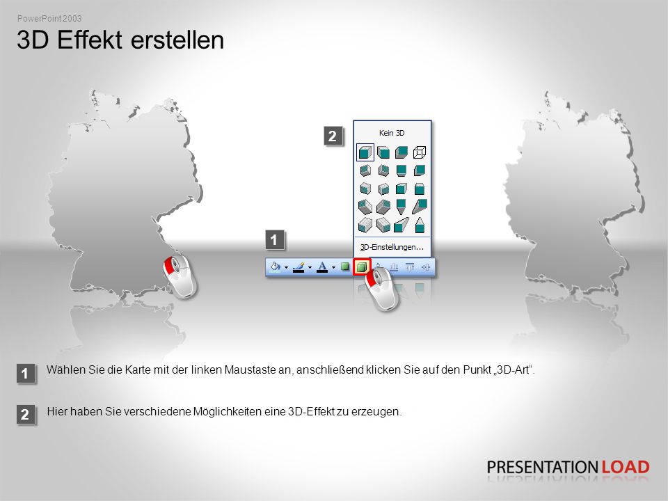 PowerPoint D Effekt erstellen Wählen Sie die Karte mit der linken Maustaste an, anschließend klicken Sie auf den Punkt „3D-Art .