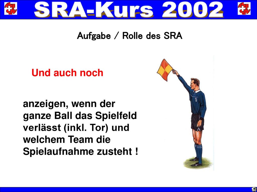 Aufgabe / Rolle des SRA Und auch noch. anzeigen, wenn der ganze Ball das Spielfeld verlässt (inkl.