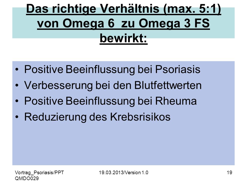 Das richtige Verhältnis (max. 5:1) von Omega 6 zu Omega 3 FS bewirkt: