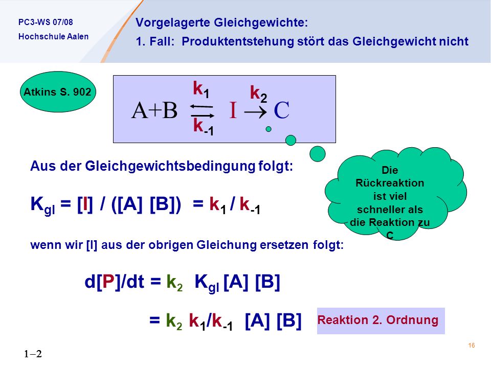 Die Rückreaktion ist viel schneller als die Reaktion zu C