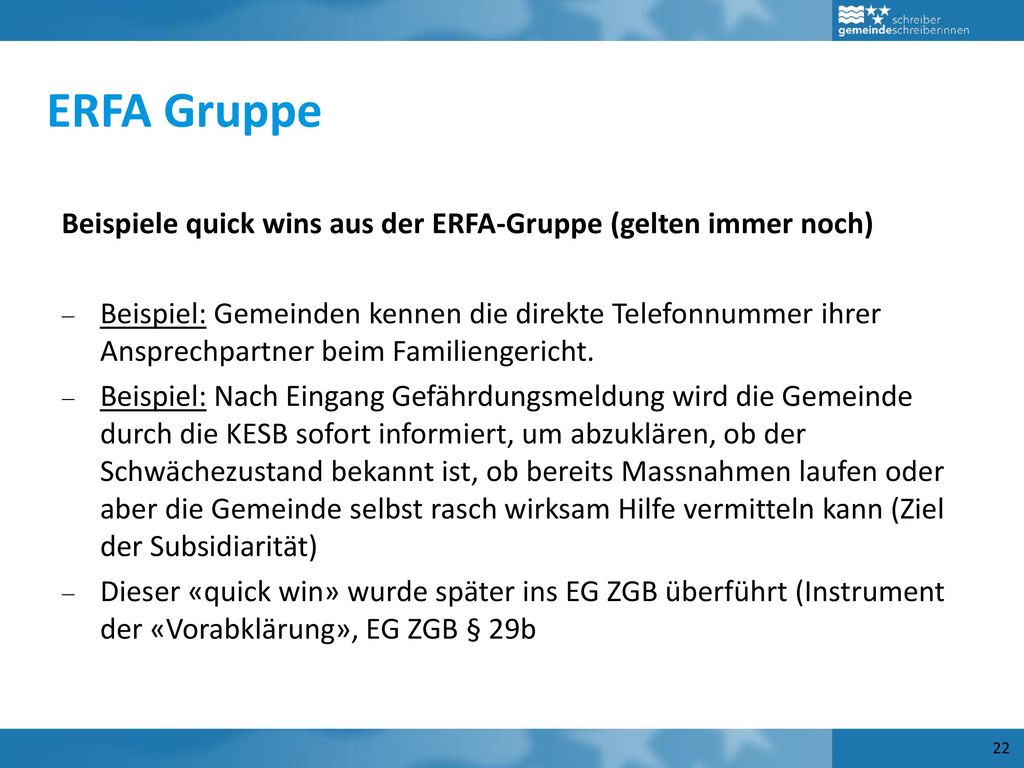 ERFA Gruppe Beispiele quick wins aus der ERFA-Gruppe (gelten immer noch)