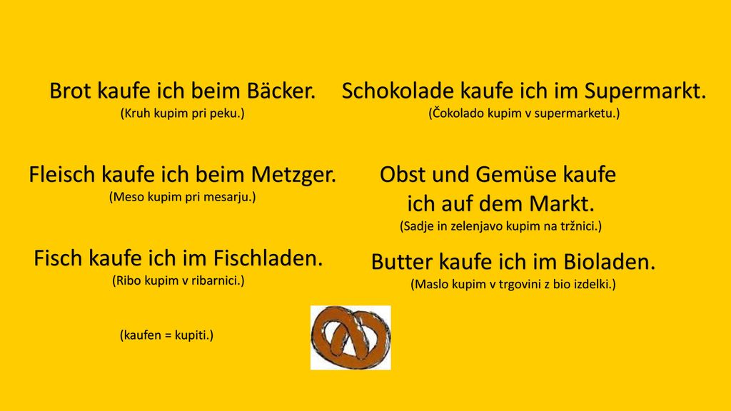 Brot kaufe ich beim Bäcker. Schokolade kaufe ich im Supermarkt.