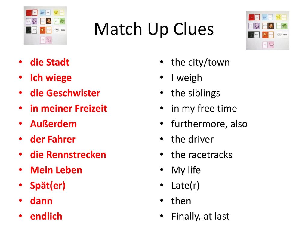 Match Up Clues die Stadt Ich wiege die Geschwister in meiner Freizeit