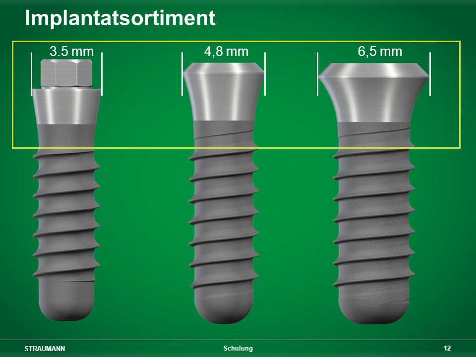 Implantatsortiment 3.5 mm 4,8 mm 6,5 mm Schulung