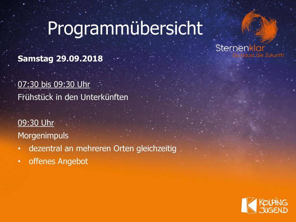 Programmübersicht Samstag :30 bis 09:30 Uhr