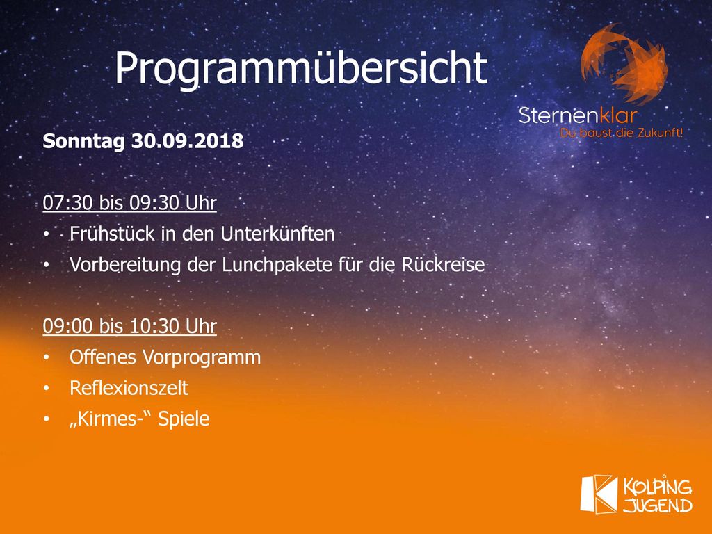 Programmübersicht Sonntag :30 bis 09:30 Uhr