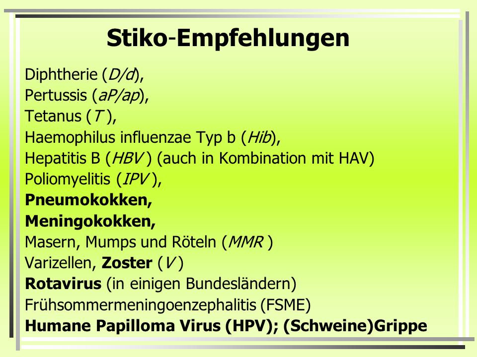 Stiko-Empfehlungen Diphtherie (D/d), Pertussis (aP/ap), Tetanus (T ),