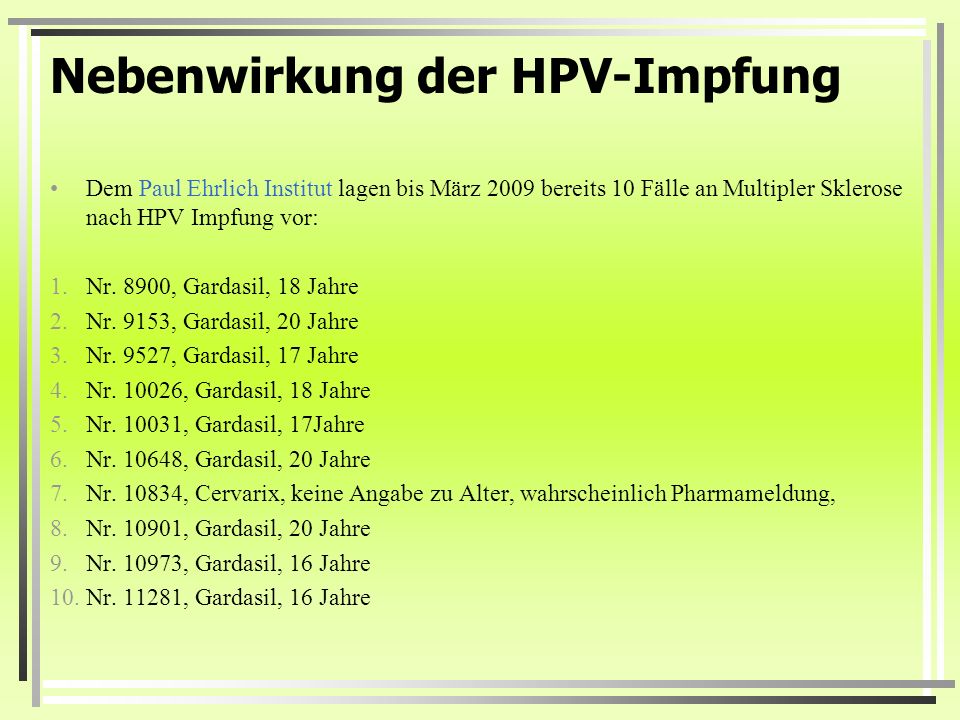 Nebenwirkung der HPV-Impfung