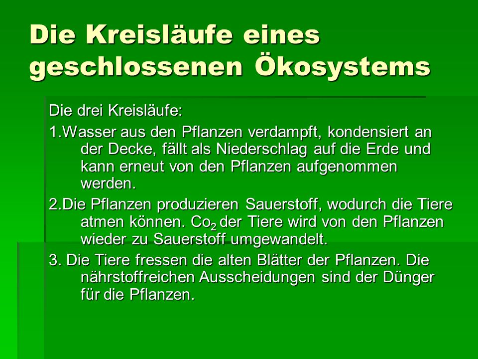 Die Kreisläufe eines geschlossenen Ökosystems
