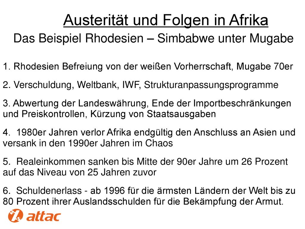 Austerität und Folgen in Afrika Das Beispiel Rhodesien – Simbabwe unter Mugabe