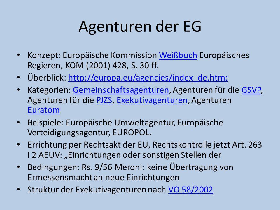 Agenturen der EG Konzept: Europäische Kommission Weißbuch Europäisches Regieren, KOM (2001) 428, S. 30 ff.