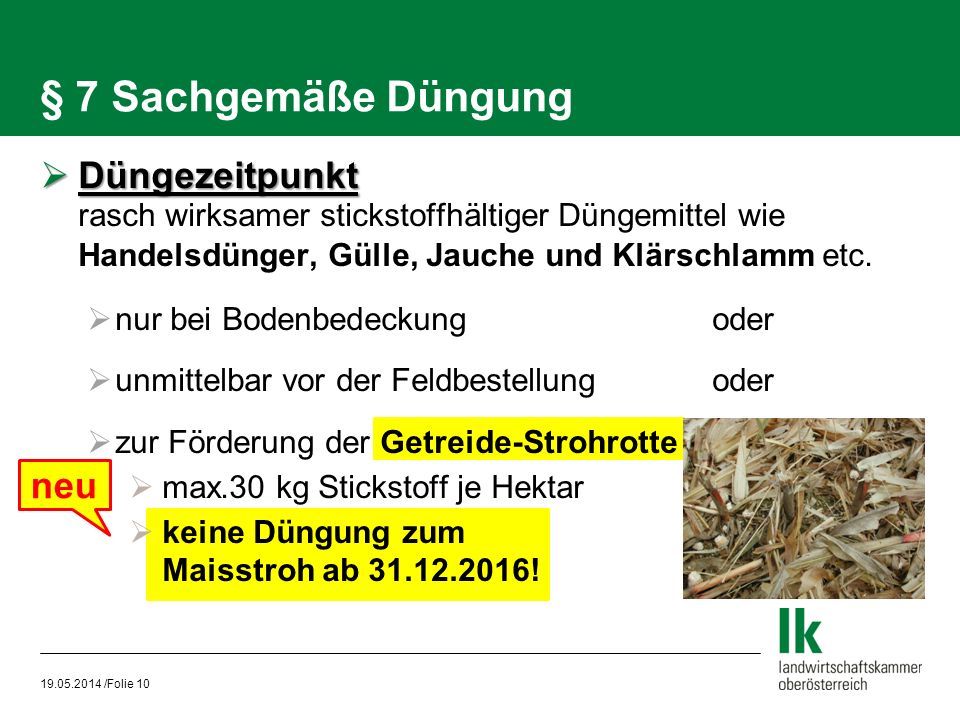 § 7 Sachgemäße Düngung Düngezeitpunkt rasch wirksamer stickstoffhältiger Düngemittel wie Handelsdünger, Gülle, Jauche und Klärschlamm etc.