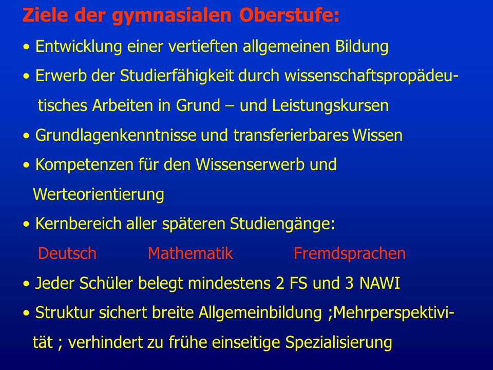 Ziele der gymnasialen Oberstufe:
