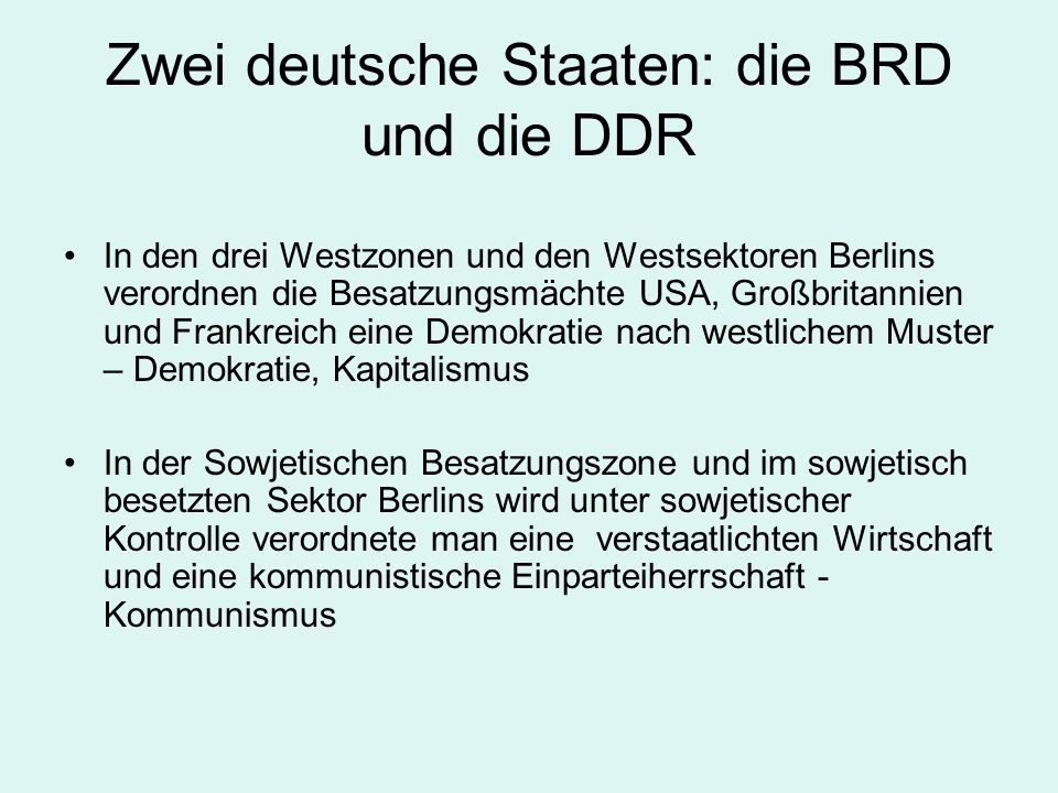 Zwei deutsche Staaten: die BRD und die DDR