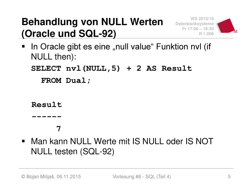 Vorlesung 6 sql teil 3 ppt herunterladen