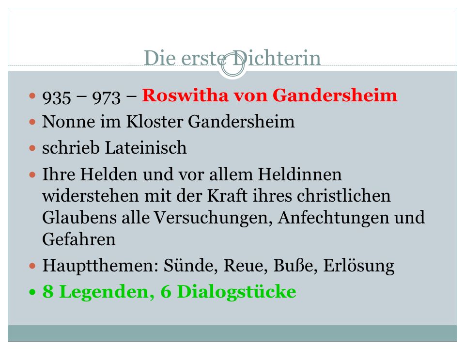 Die erste Dichterin 935 – 973 – Roswitha von Gandersheim