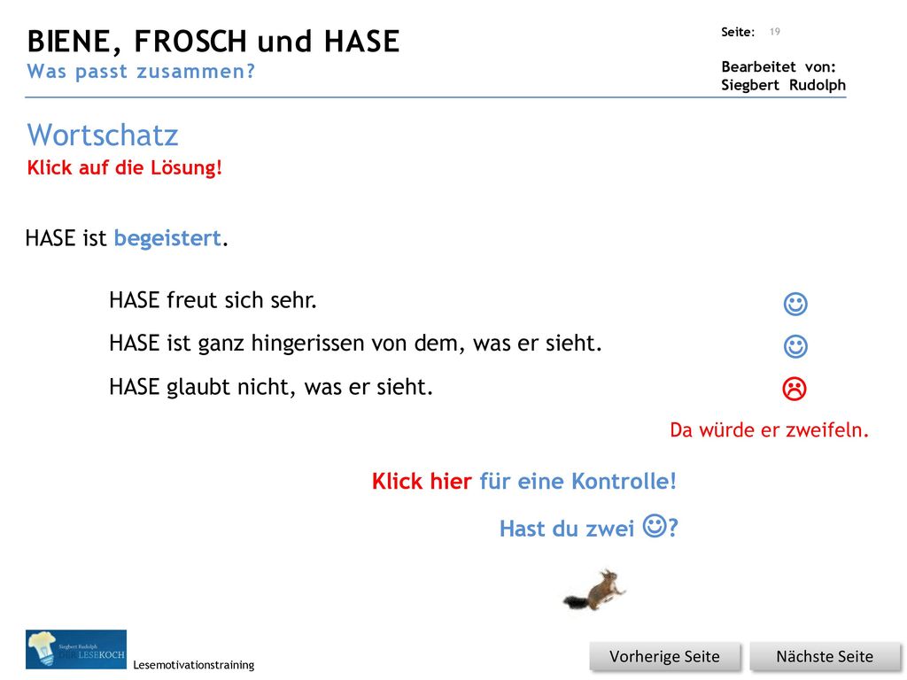 BIENE, FROSCH und HASE Wortschatz    HASE ist begeistert.