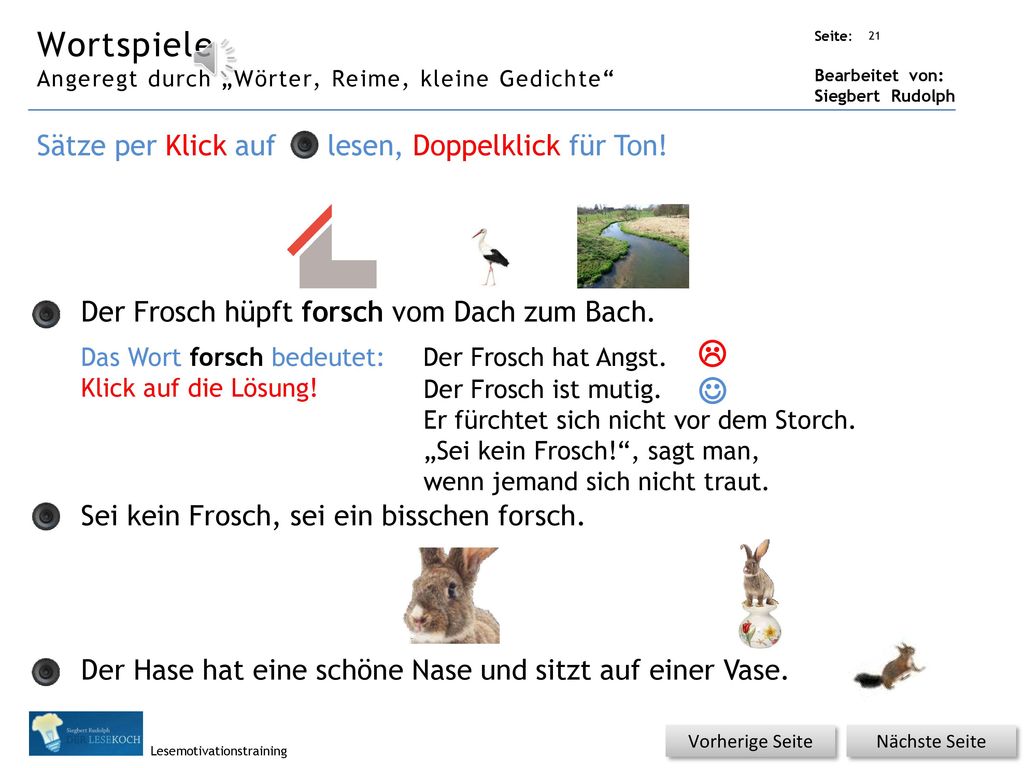 Wortspiele   Sätze per Klick auf lesen, Doppelklick für Ton!