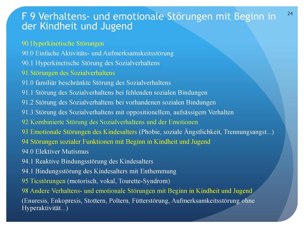 F 9 Verhaltens- und emotionale Störungen mit Beginn in der Kindheit und Jugend