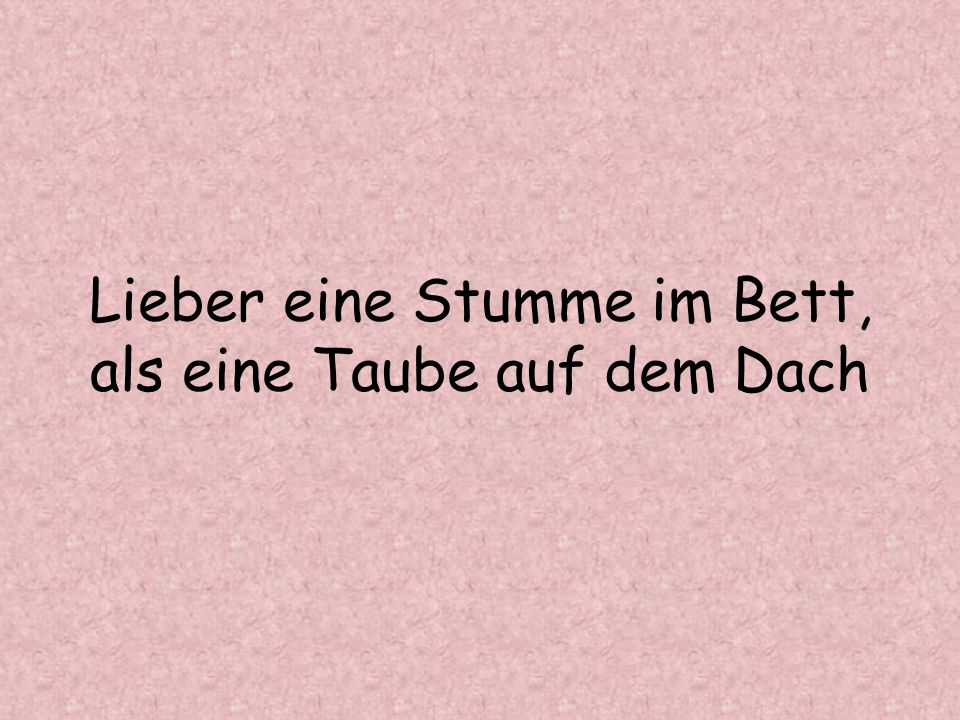 Lieber eine Stumme im Bett, als eine Taube auf dem Dach