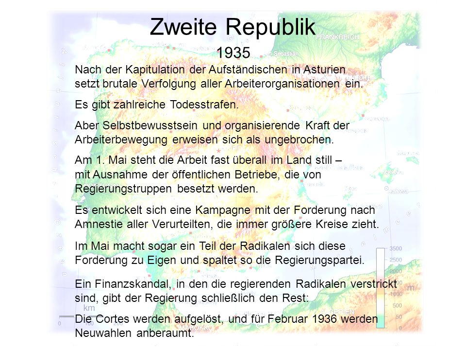 Zweite Republik Nach der Kapitulation der Aufständischen in Asturien setzt brutale Verfolgung aller Arbeiterorganisationen ein.