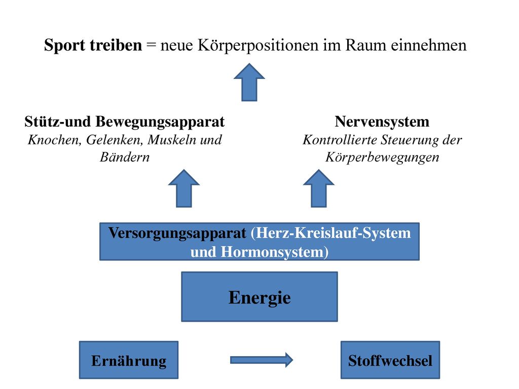 Energie Sport treiben = neue Körperpositionen im Raum einnehmen