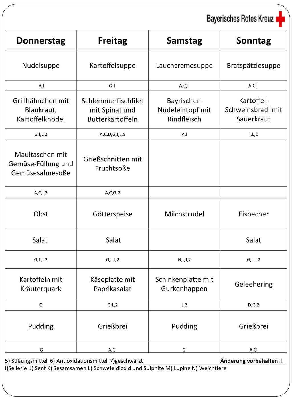 Donnerstag Freitag Samstag Sonntag