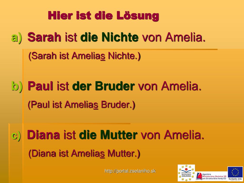 Sarah ist die Nichte von Amelia. (Sarah ist Amelias Nichte.)