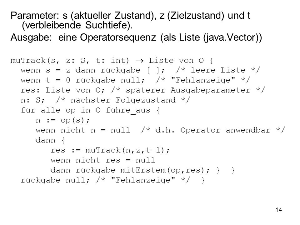 Ausgabe: eine Operatorsequenz (als Liste (java.Vector))