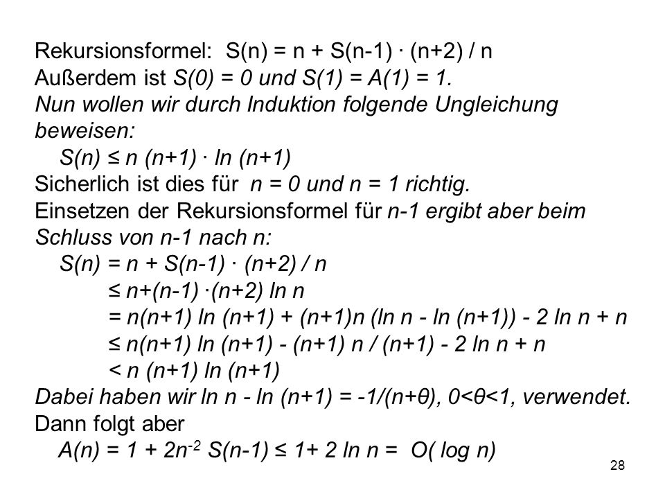 Rekursionsformel: S(n) = n + S(n-1) · (n+2) / n
