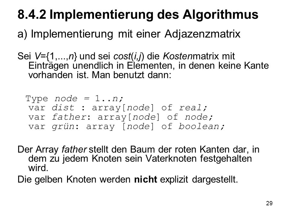 8.4.2 Implementierung des Algorithmus a) Implementierung mit einer Adjazenzmatrix