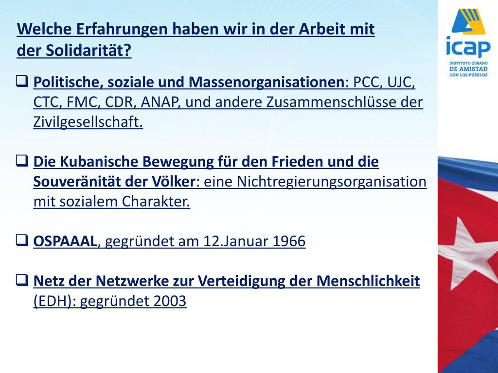 Welche Erfahrungen haben wir in der Arbeit mit der Solidarität