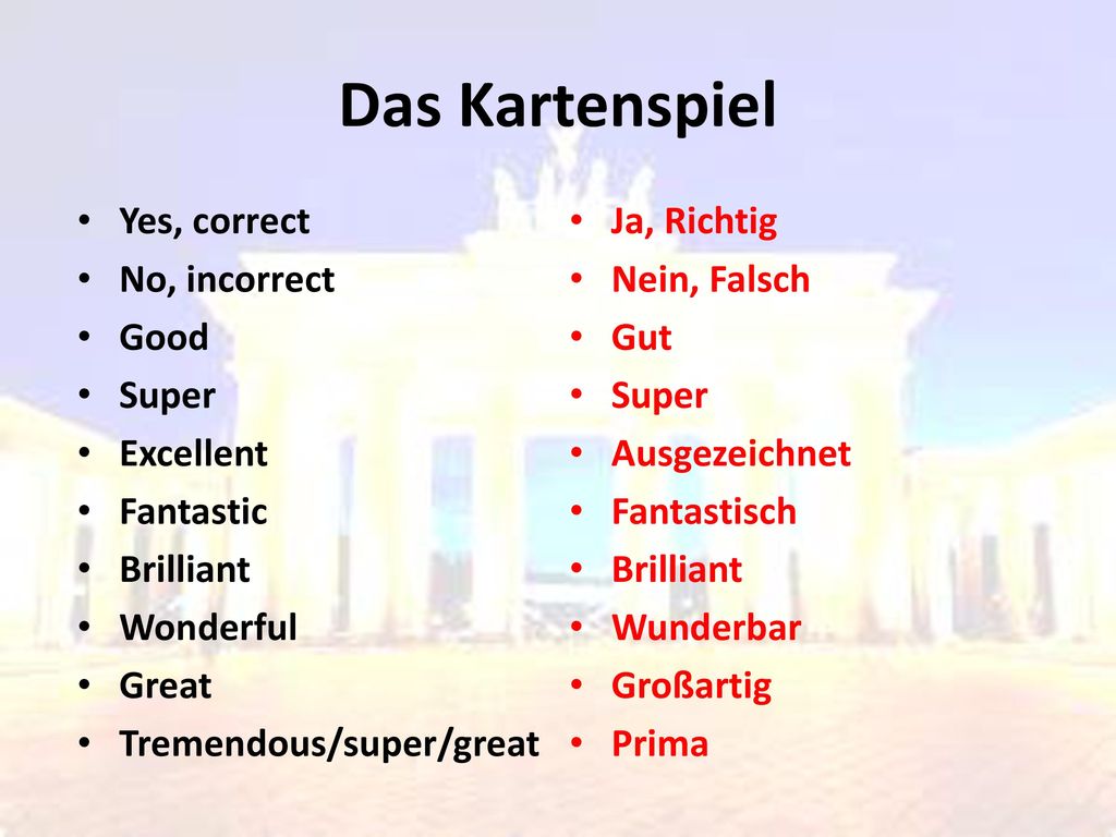 Das Kartenspiel Yes, correct No, incorrect Good Super Excellent