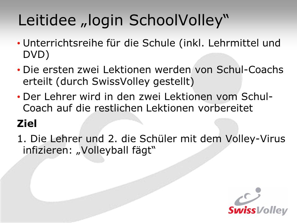 Leitidee „login SchoolVolley
