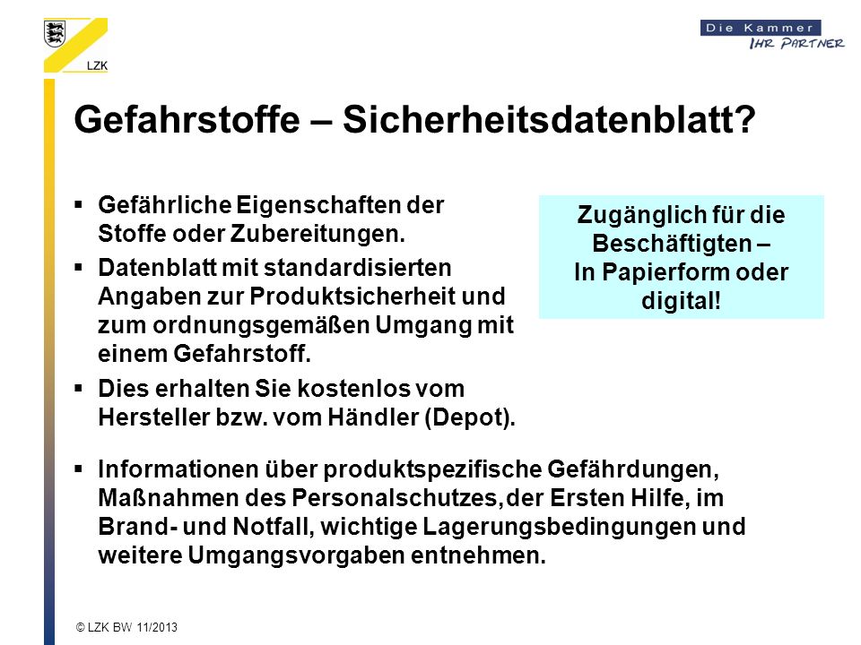 Zugänglich für die Beschäftigten – In Papierform oder digital!