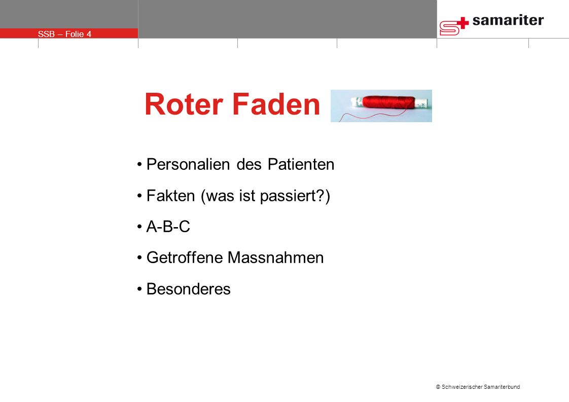 Roter Faden Personalien des Patienten Fakten (was ist passiert ) A-B-C