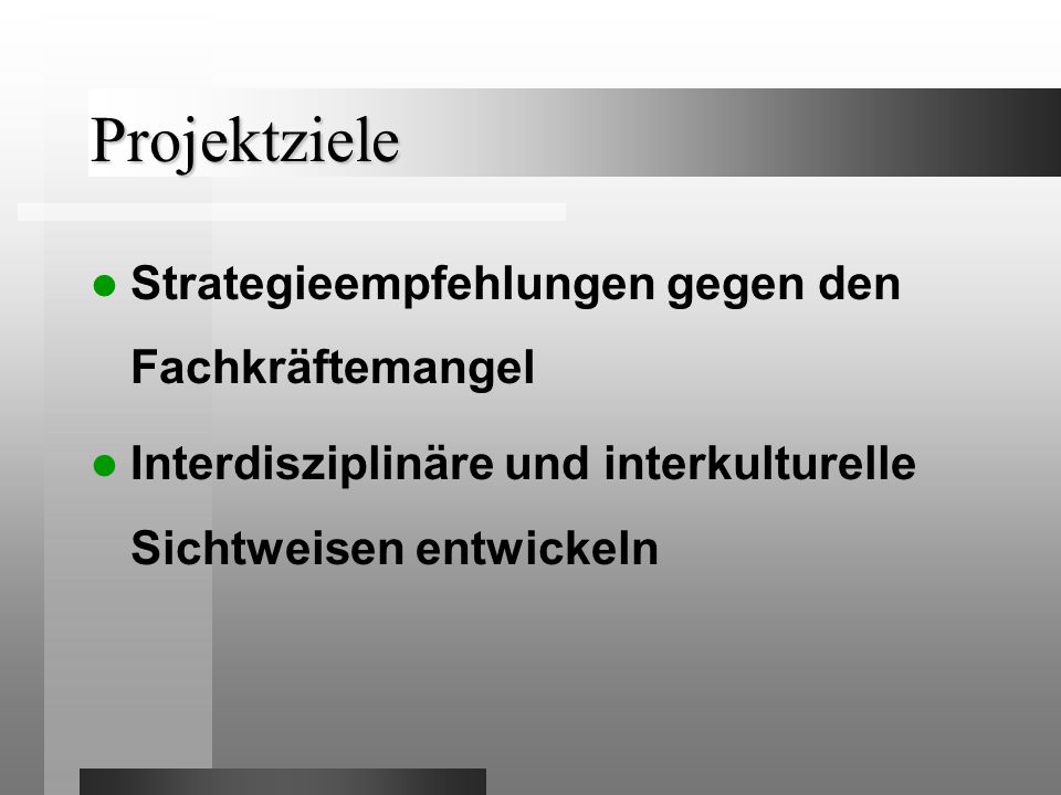 Projektziele Strategieempfehlungen gegen den Fachkräftemangel