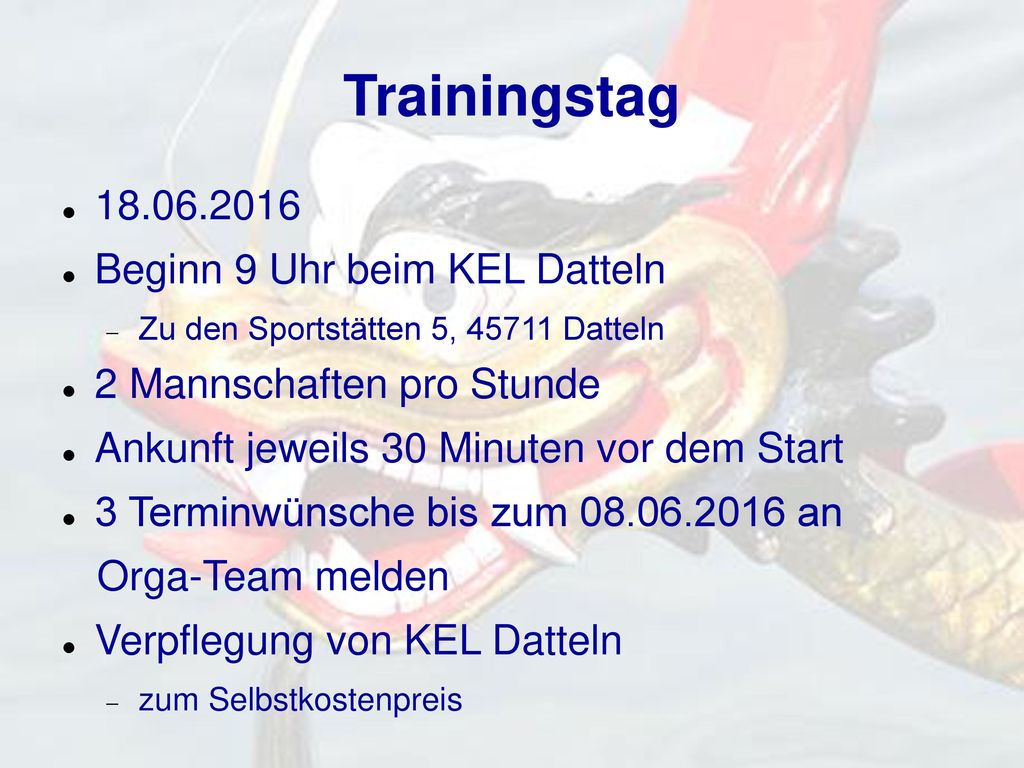 Trainingstag Beginn 9 Uhr beim KEL Datteln