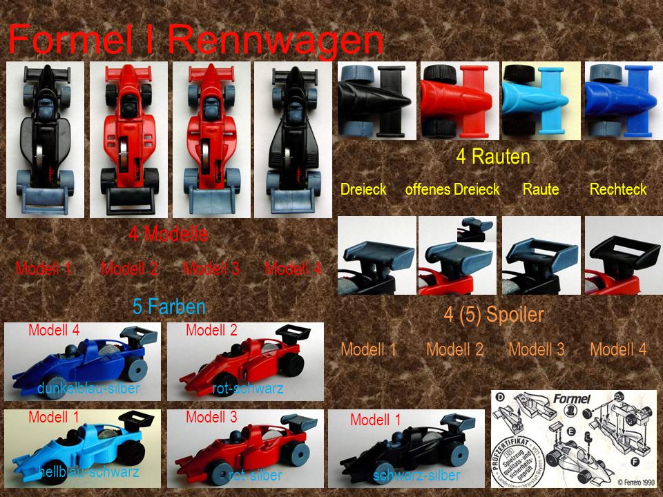 Formel I Rennwagen 4 Rauten 4 Modelle 5 Farben 4 (5) Spoiler