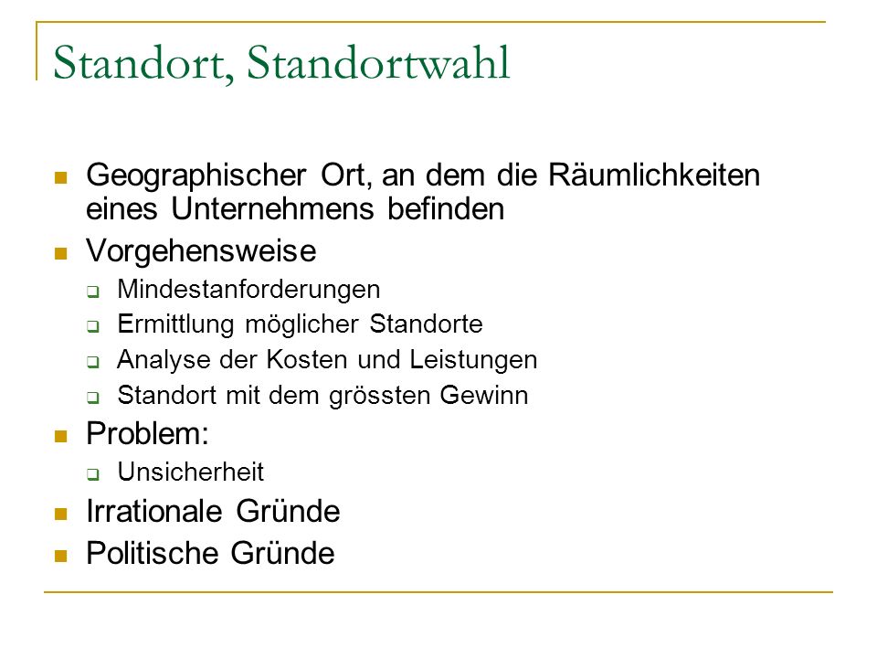 Standort, Standortwahl