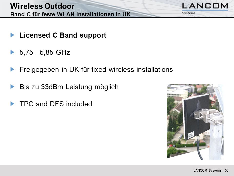 Wireless Outdoor Band C für feste WLAN Installationen in UK