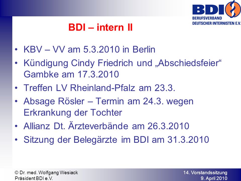 BDI – intern II KBV – VV am in Berlin