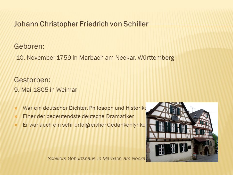 Johann Christopher Friedrich von Schiller Geboren: